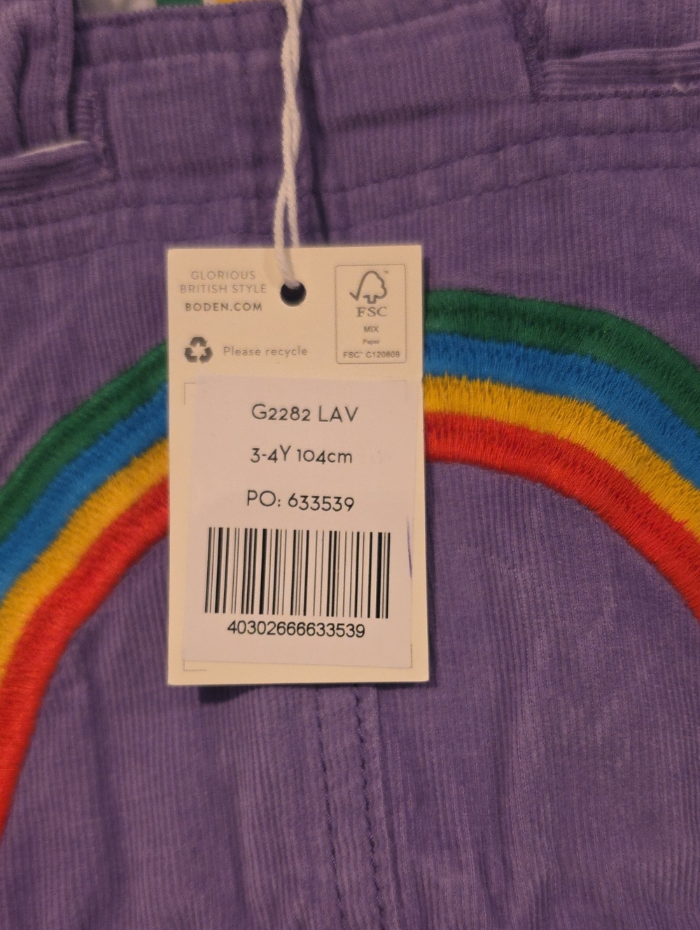 NWT Mini Boden Lavender Corduroy Rainbow Patch Overall Dress - Picture 4 of 11